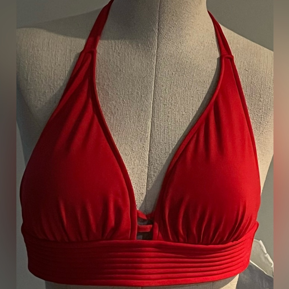 Kona Sol Red Halter Bikini Large Top,Medium Bottom Ties At Neck & Behind Chest